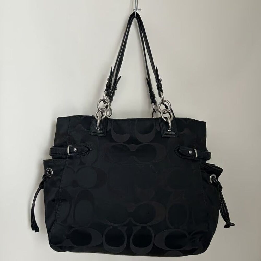 Coach Poppy Signature Tote Bag 16435 Black C Logo Jacquard Carryall Womens Style